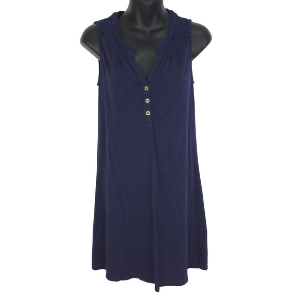 Lilly Pulitzer Dresses & Skirts - Lilly Pulitzer Essie Navy Blue Smocked Henley Sleeveless Shift Dress XS 23597